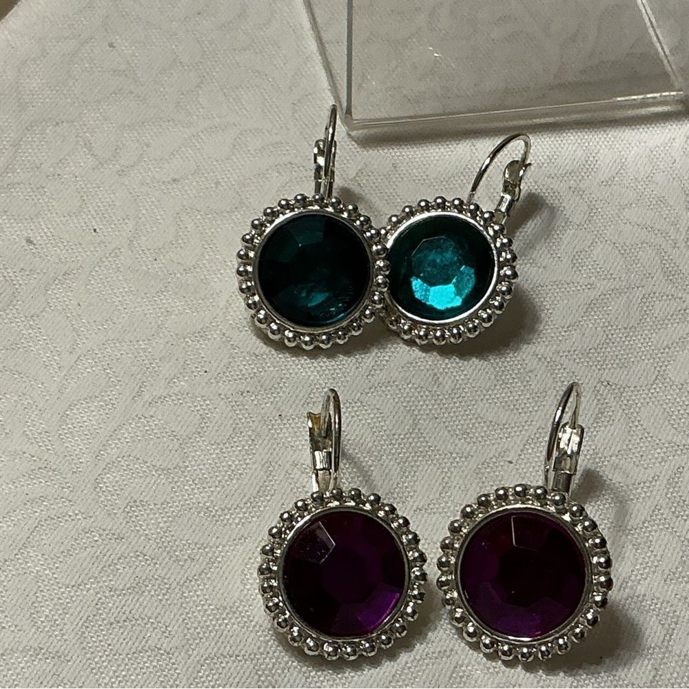 Silvertone Leverback  and Faux Gemstone Earrings  2 pairs